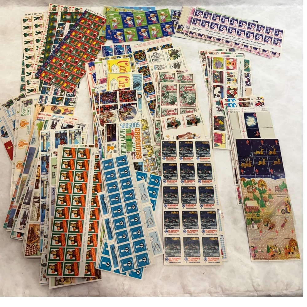 Vintage Christmas Seals Boys Town Charity Stamp Sheets Lot 100+ American Lung